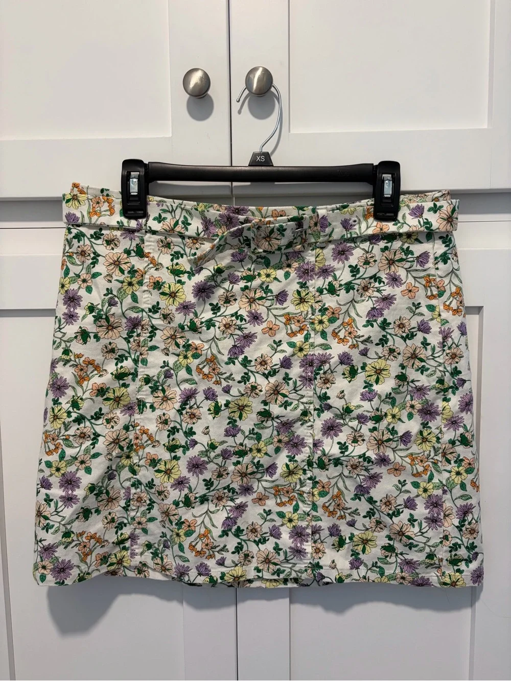 LOFT Floral Mini Skirt - White with Purple & Green & Yellow